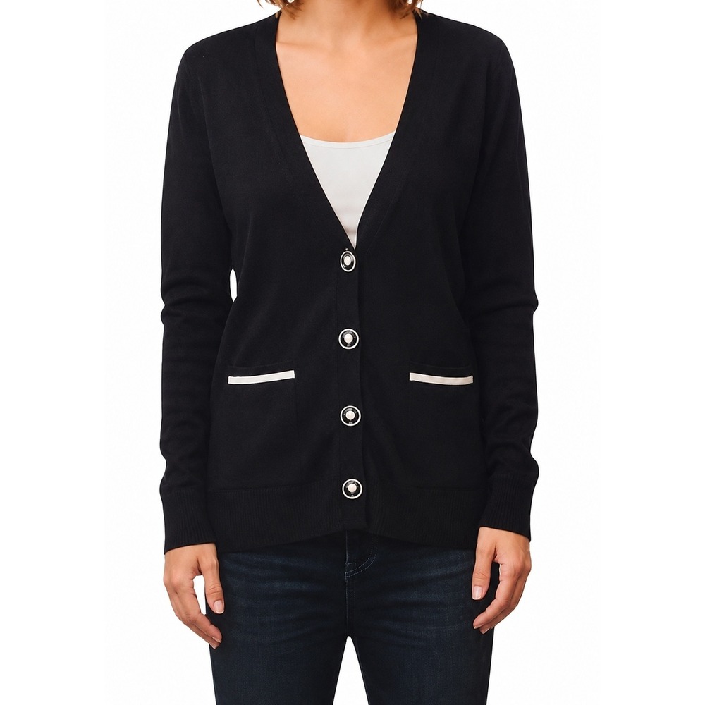 Willi Smith Career Cardigan Old Money Business Black Nautical Size L Classic